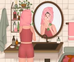 cartone animato colore personaggio persona donna e quotidiano pelle cura concetto. vettore