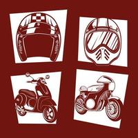 collezione di icone di moto e caschi vettore