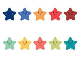 illustrazione di stelle colorate in colori belli e luminosi con facce carine e adorabili vettore