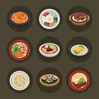 cibo coreano nove icone vettore