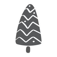 Siluetta dell&#39;icona di vettore dell&#39;albero di Natale. Simbolo di contorno semplice. Isolato sul kit di segno web bianco di abete rosso stilizzato. Immagine del fumetto scandinavo Handdraw