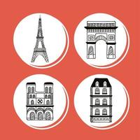 quattro icone del paese di Parigi vettore