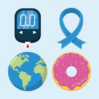 quattro icone della giornata mondiale del diabete vettore