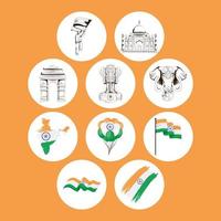 gruppo di icone del giorno dell'indipendenza dell'india vettore