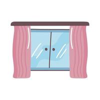 finestra di casa con tende rosa vettore