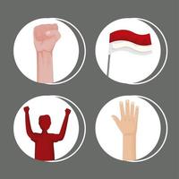 quattro icone di celebrazione dell'indonesia vettore