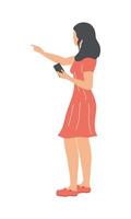 donna in piedi che usa lo smartphone vettore