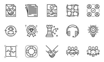 icone di gestione della soluzione aziendale, lavoro di squadra, carta, supporto, vettore