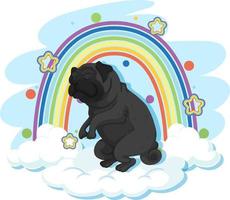 simpatico cane sulla nuvola con arcobaleno vettore