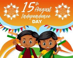 poster del giorno dell'indipendenza indiana con personaggio dei cartoni animati vettore