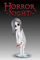 logo horror night con bambina fantasma con occhi neri vettore