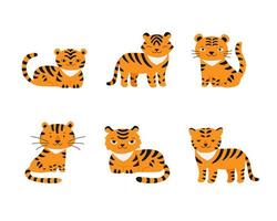 set di diversi simpatici personaggi di tigre. stile piatto vettoriale. vettore