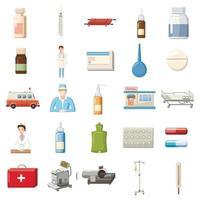 set di icone di attrezzature mediche, stile cartone animato vettore