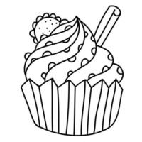 cartone animato torta sottile linea con cannella, cioccolato e biscotto per libro da colorare per adulti. vettore