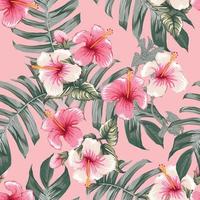 Seamless pattern floreale rosa fiori di ibisco isolato su sfondo rosa scuro pastello.illustrazione vettoriale acquerello disegno a mano.per tessuto stampa design texture