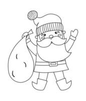 vettore babbo natale in bianco e nero con sacco. carino inverno padre gelo illustrazione isolato su sfondo bianco. personaggio per natale, capodanno o design invernale. icona della linea divertente