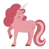 fiaba unicorno rosa isolato su sfondo bianco. animale di fantasia vettoriale. personaggio di cavallo da favola medievale. icona magica dei cartoni animati vettore