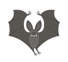 simpatico pipistrello vettoriale con ali spiegate. icona del personaggio di halloween. autunno tutti i santi illustrazione di vigilia con animale nero volante. disegno del segno del partito di Samhain per i bambini.