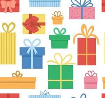 Reticolo senza giunte con i regali. divertente compleanno o scatole regalo di Natale sfondo. carta digitale luminosa per le vacanze per bambini. trama allegra celebrazione. vettore