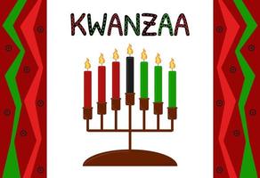 vacanza kwanzaa. sette candele nel portacandele. simbolo kwanzaa isolato. decorazione dell'ornamento africano. illustrazione del manifesto vettoriale