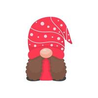 gnomo di natale. un piccolo gnomo che indossa un cappello di lana rosso. festeggiare il natale vettore