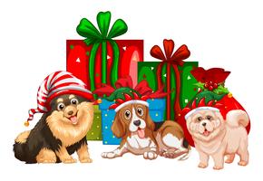 Tema natalizio con cani e regali vettore