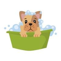 cartone animato bulldog che fa il bagno vettore