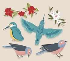 quattro uccelli e fiori vettore