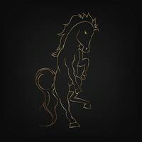 lussuoso cavallo d'oro ombroso line art su sfondo nero