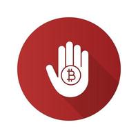mano che tiene l'icona del glifo con ombra lunga bitcoin design piatto. illustrazione vettoriale silhouette