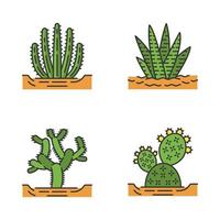 cactus selvatici nel set di icone di colore di terra vettore