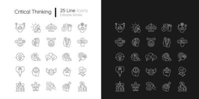 icone lineari di pensiero critico impostate per la modalità scura e chiara vettore