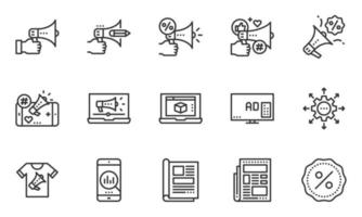 icone di promozione pubblicitaria illustrazione vettoriale, megafono, marketing di vendita, campagna vettore