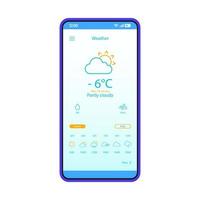 modello di vettore dell'interfaccia dell'app per smartphone delle previsioni del tempo
