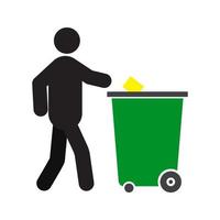 uomo che butta fuori l'icona della siluetta della spazzatura. Riciclo dei rifiuti. illustrazione vettoriale isolato. prevenzione dell'inquinamento