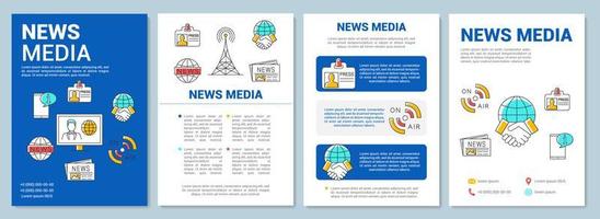 layout del modello di trasmissione di notizie. volantino, opuscolo, stampa di volantini con illustrazioni lineari. settore dei media televisivi. layout di pagine vettoriali per riviste, relazioni annuali, manifesti pubblicitari