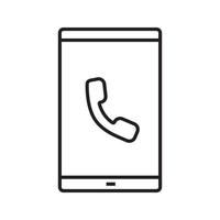 icona lineare della chiamata in arrivo dello smartphone. illustrazione di linea sottile. smartphone con microtelefono. volume sul simbolo del contorno. disegno vettoriale isolato contorno