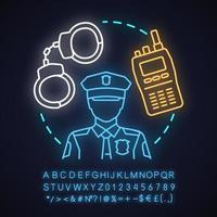 icona del concetto di luce al neon delle forze di polizia vettore