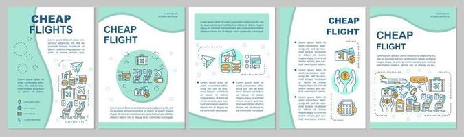 layout del modello di brochure voli economici. viaggi last minute, biglietti low cost. volantino, opuscolo, stampa di volantini con illustrazioni lineari. layout di pagina vettoriale per riviste, report, poster