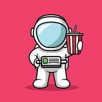 simpatico astronauta con illustrazione di soda vettore