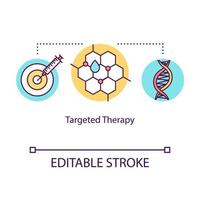 icona del concetto di terapia mirata. illustrazione al tratto sottile di idea di trattamento del cancro. immunoterapia. aiuto medico. trattamento farmacologico oncologico. farmaci. disegno a colori rgb isolato vettoriale. tratto modificabile vettore