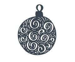 La palla scandinava di Natale di Handdraw con l&#39;ornamento fiorisce la siluetta dell&#39;icona di vettore. Semplice simbolo di contorno regalo. Isolato sul kit di segno web bianco di immagine stilizzata di abete rosso vettore