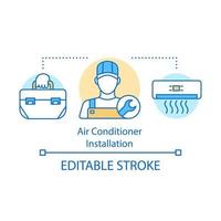 icona del concetto di installazione del condizionatore d'aria. installatore principale del sistema split. lavoro tuttofare. tuttofare. illustrazione della linea sottile di idea di servizio a domicilio. disegno vettoriale isolato profilo. tratto modificabile