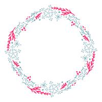 Gli elementi floreali rossi e blu di progettazione dell&#39;inverno disegnati a mano della corona di Natale isolati su fondo bianco per retro progettazione fioriscono. Vector calligrafia e lettering illustrazione