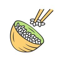icona del colore del riso. cibo giapponese. ciotola con riso bianco. sushi, involtini primavera ingrediente. cibo naturale e biologico. cucina italiana, risotti. stoviglie da cucina. illustrazione vettoriale isolato