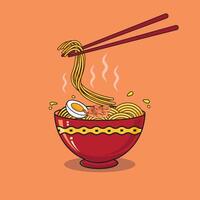 vettore illustrazione di spaghetto ciotola con uovo e gamberetto ramen