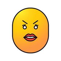 faccina arrabbiata con l'icona del colore delle labbra femminili. cattivo umore. illustrazione vettoriale isolato