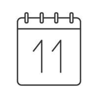 icona lineare dell'undicesimo giorno del mese. calendario da parete con 11 segno. illustrazione di linea sottile. simbolo del contorno della data. disegno vettoriale isolato contorno