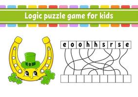 gioco di puzzle di logica. imparare le parole per i bambini. trova il nome nascosto foglio di lavoro, pagina delle attività. gioco inglese. illustrazione vettoriale isolato. personaggio dei cartoni animati. ns. giorno di patrizio.