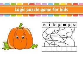 gioco di puzzle di logica. imparare le parole per i bambini. zucca vegetale. trova il nome nascosto foglio di lavoro, pagina delle attività. gioco inglese. illustrazione vettoriale isolato. personaggio dei cartoni animati.